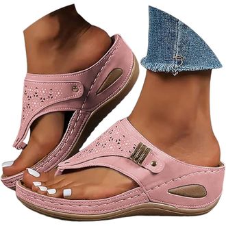 Generic Wedge Flip Flops Women UK Orthopedic Flip Flops Wedge Sandals for Women Wide Fit Summer Slides Beach Shoes Toe Post Slippers Lightweight Orthopedic Sa