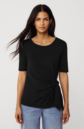 Lands End Lightweight Jersey Tie Front Top in Black at Nordstrom, Size X-Small