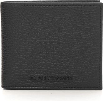 Emporio Armani Gegranuleerde Leren Bi-fold Portemonnee - Heren - Portefeuilles - Zwart - ONE Size - Leer - Accessoires