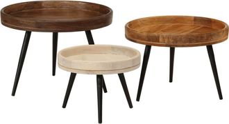 vidaXL Mesas De Centro Redondas 3 Uds Madera Maciza Mango Vidaxl