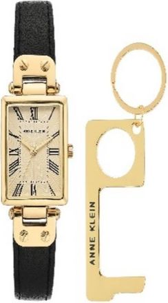Anne Klein Quartz Ladies Leather Strap Watch and No Touch Key Set AK-3752BKST