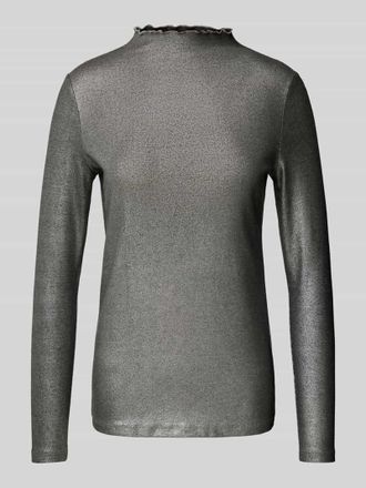 Oui Longsleeve mit Stehkragen in Silber, Gr&ouml;&szlig;e 36
