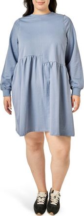 English Factory Asymmetrical Seam Knit Long Sleeve Dress in Dusty Blue at Nordstrom, Size 1X