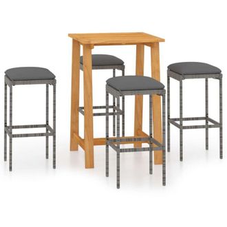 vidaXL 5 Pcs Garden Bar Juego Con Almohadillas Grises