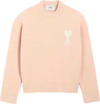 Ami Roze Alpaca Wol Crew Neck Sweater - Heren - Ronde hals truien - Roze - XS - Wol - Truien & Vesten