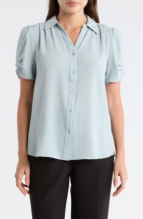 Adrianna Papell Puff Sleeve Button-Up Top in Soft Cloud at Nordstrom Rack, Size X-Small