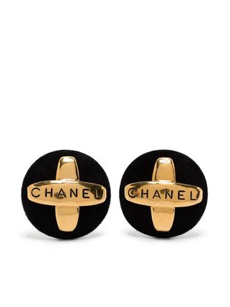 Chanel 1992s logo-engraved clip-on earrings - Gold