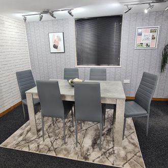 Kosy Koala Stone Grey Effect Dining Table Set with 6 Grey Chairs Stylish Dining Room Furniture Set in Brown