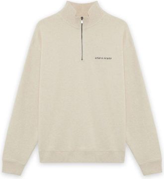 Lyle & Scott Script Heavyweight Loopback Quarter Zip Sweatshirt - Heren - Vesten met rits - Beige - S - Katoen - Hoodies & sweatvesten