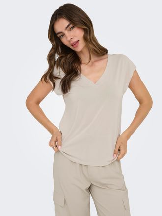 Only V-Shirt ONLY ONLFREE S/S MOD.V-NECK TOP JRS NOOS, Damen, Gr. XL (42), grau (pumice stone), Jersey, Obermaterial: 70% Modal, 30% Polyester, unifarben, 