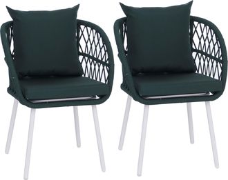 Hhg [nunca Usado] Juego De 2 Sillas De Jard&iacute;n Hhg-393, Sillones De Jard&iacute;n Con Reposabrazos, Estructura De Aluminio Con Trenzado De Cuerda Rope, Estructura