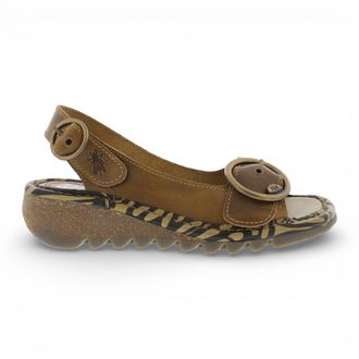 FLY London Fly London Womens TRAM723FLY Camel Brown Leather Wedge Sandals