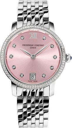 Frederique Constant Classic Slimline Diamond Bracelet Watch, 30mm in Silver-Tone/pink at Nordstrom