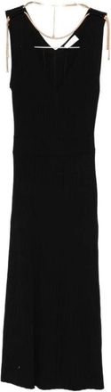 Elisabetta Franchi Geribbelde Gebreide Maxi-jurk met V-hals en Gouden Kettingdetail - Dames - Casual kleedjes - Zwart - XS - Kleedjes