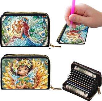 Generic 2Pcs Crdit card Holder Diamond Art Painting PU Wallet ID crd Case Zipper Animal Pattern Fashion DIY Diamond Painting Art Kit Compact Cin Purse Credit 