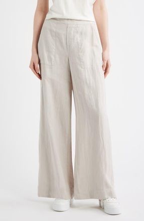 Frank & Eileen Madeline Patch Pocket Pull-On Linen Pants in Sand at Nordstrom, Size Xx-Small
