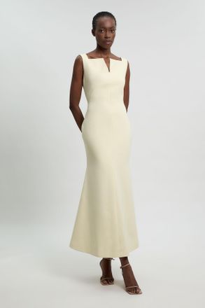 Karen Millen Womens Compact Stretch High Neck Clean Pencil Midi Dress - Beige - Size 10 UK