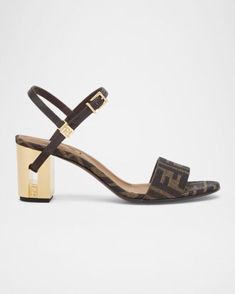 Fendi Delfina FF Jacquard Block-Heel Sandals
