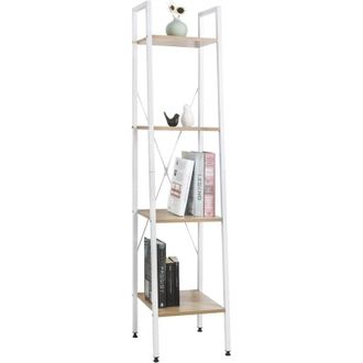 Woltu Estanteria Librer&iacute;a Oficina Estante Met&aacute;lico De Madera Y Acero Con 4 Estantes Blanco + Roble Claro - Woltu