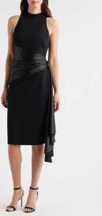 Eliza J Mixed Media High Neck Cocktail Sheath Dress in Black at Nordstrom Rack, Size 2