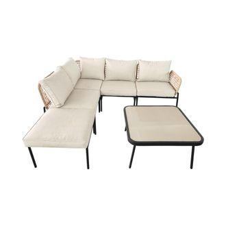 Sweeek Conjunto de jard&iacute;n en &aacute;ngulo de acero y cuerdas, 5 plazas, beige