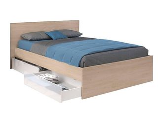 Vente-Unique Bed With 2 Drawers 140 X 190 Cm - Colours: Natural & Shiny White in Light Oak | Size: Double