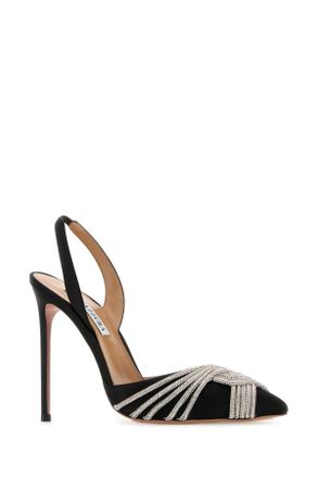 Aquazzura Womens Black Satin Gatsby Sling 105 Pumps Scarpe Con Tacco