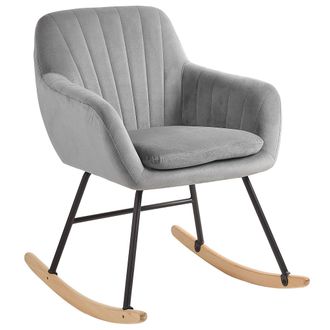 Beliani Beliani - Silla Mecedora De Terciopelo Gris Patas De Metal Patines De Madera Estilo Moderno Liarum