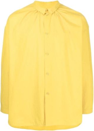 Toogood Casual Shirts, male, Yellow, S, Gathered Long-Sleeve Linen Shirt