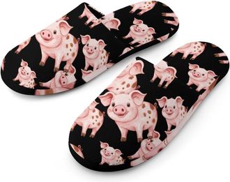 Generic Cute Pigs Flannel Mens Slip-on Slippers Winter Warm House Shoes with Rubber Sole for Home Hotel