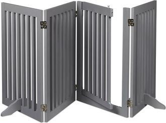 Relaxdays Relaxdays Barrera Seguridad Ni&ntilde;os, Valla Protectora Beb&eacute;s Y Mascotas, 4 Paneles, Con Puerta, Plegable, 70x207 Cm, Gris