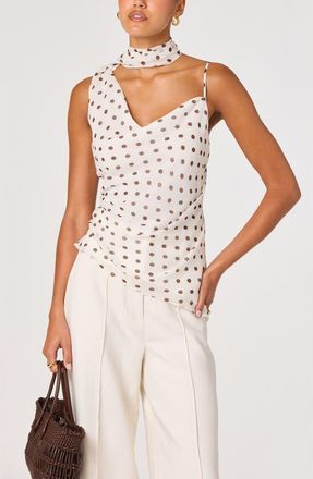 ASTR the Label Adrie Polka Dot Asymmetric Scarf Neck Top in Cream Polka Dot at Nordstrom, Size X-Small
