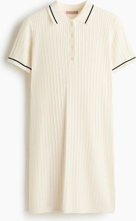 H&M Polokleid in Zopfstrick - White