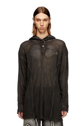 Diesel Fishnet hoodie with full-closure hood - Sweaters - Unisex - Black