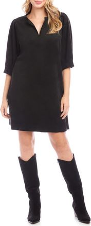 Karen Kane Faux Suede Puff Sleeve Shift Minidress in Black at Nordstrom, Size Large