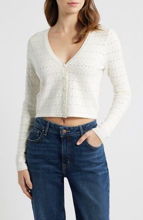 All in Favor Pointelle V-Neck Crop Cardigan in Ivory at Nordstrom, Size X-Large