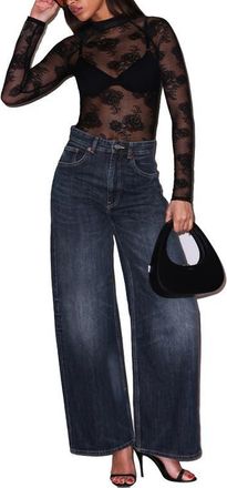 Fleur du Mal High Neck Lace Bodysuit in Black at Nordstrom, Size X-Small