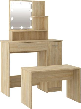 vidaXL Vidaxl - Juego De Tocador Con Led Madera Contrachapada Roble Sonoma