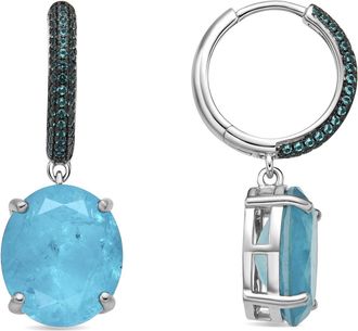 Luxenter oorbellen in 925 sterling zilver en Paraiba groen hydrothermale kwarts rhodium afwerking - Blia