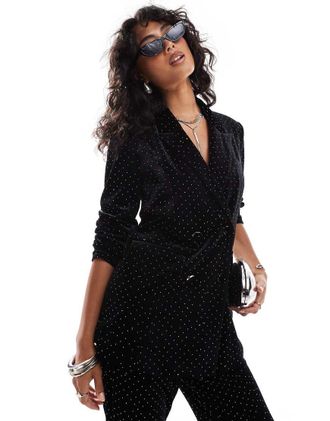 Vero Moda velvet rhinestone blazer in black - part of a set