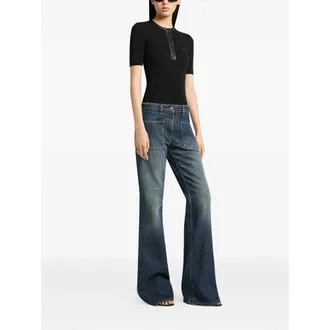 Courr&egrave;ges Vinyl-Trimmed Ribbed Knit T-Shirt - Black