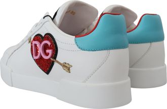 Dolce & Gabbana Womens White Leather Sneaker Portofino Logo Heart Shoes