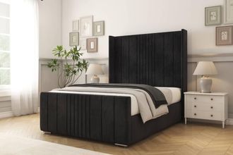 Comfort Beds Grace Naples Bed Frame - 50 Upholstered Wingback Headboard in Black | Size: King