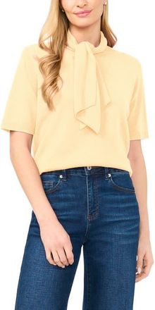 CeCe by Cynthia Steffe Tie Neck Short Sleeve Sweater in Soft Yellow at Nordstrom, Size X-Large