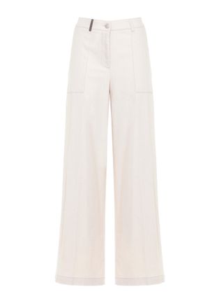 PESERICO Ivory Cotton-Blend Straight-Leg Pants