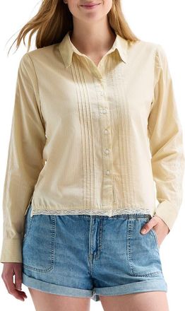 Lucky Brand Stripe Lace Trim Button-Up Shirt in Neutral Stripe at Nordstrom Rack, Size X-Large
