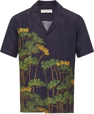 Orlebar Brown Maitan Fantasy Floral Night Iris Shirt - Heren - Korte mouwen Overhemden - Blauw - M - Overhemden