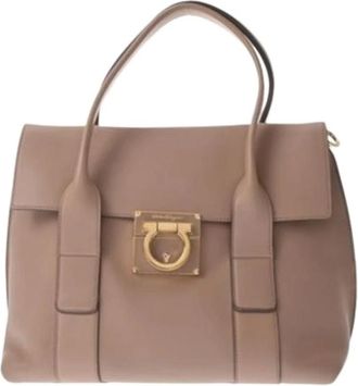 Ferragamo Pre-owned Handbags, female, Beige, Size: ONE SIZE Pre-owned Leather Shoulder Bag