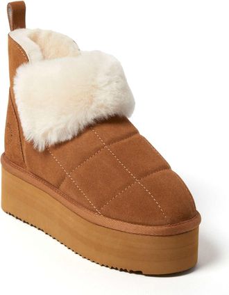 Dearfoams Fireside by Dearfoams Womens Bayswater Genuine Shearling Quilted Platform Bootie