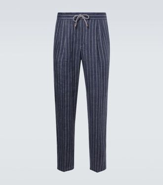 Brunello Cucinelli Striped linen straight pants